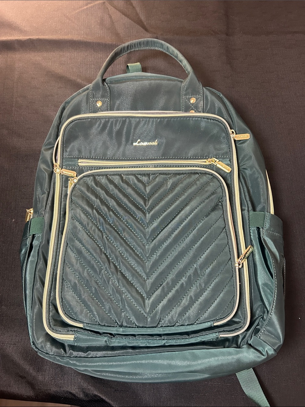 Lovevook Teal Quilted Laptop Backpack with Gold Accents
